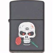 Zippo Lighters 82036 Skull & Rose Logo Zippo Lighter with Black Matte Finish