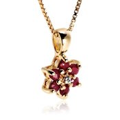 18k Gold Overlay Ruby Flower Pendant and 3mm Stud Earring Set