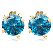 14k Yellow Gold Round Blue Diamond Stud Earrings (3/8 cttw)