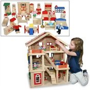 Giant Three-Story Wooden Dollhouse with Furniture