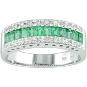14k White Gold 1/8ctw Diamond Emerald Ring