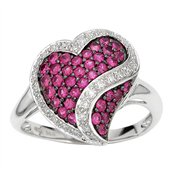 14-kt White Gold Diamond Ruby Heart Ring