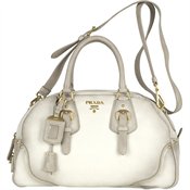 Prada White Medium Deerskin Dual Top Handbag